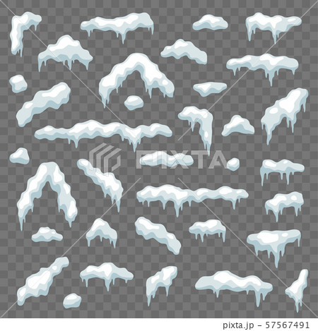 Snow caps. Winter snowy elements snowdrifts and snowflakes. Ice cap, snowballs christmas and new 57567491