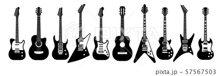 Black and white guitars. Acoustic and electric guitar outline musical instruments Vector isolated Black and white guitars. Acoustic and electric guitar outline musical instruments Vector isolated 57567503