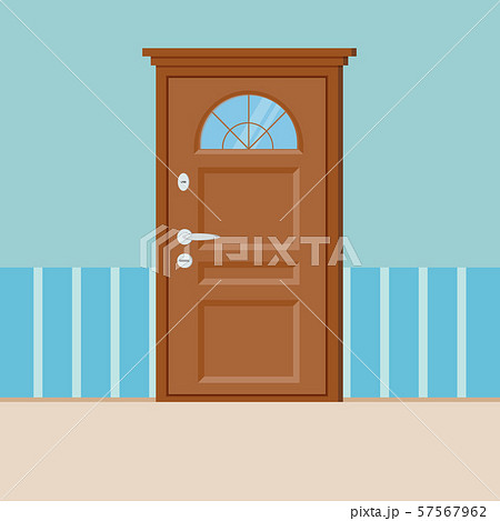 Wooden closed door with frame isolated on wall. Wooden closed door with frame isolated on wall. 57567962