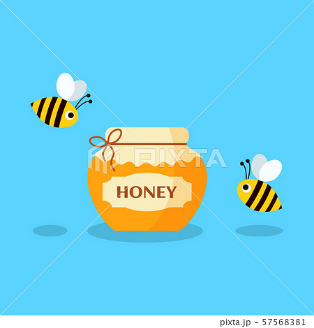 Vector Cartoon Bees Flying Around A Brimful Jar のイラスト素材