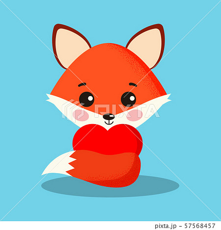 Sweet and cute fox with red heart isolatrd on blue background. Sweet and cute fox with red heart isolatrd on blue background. 57568457
