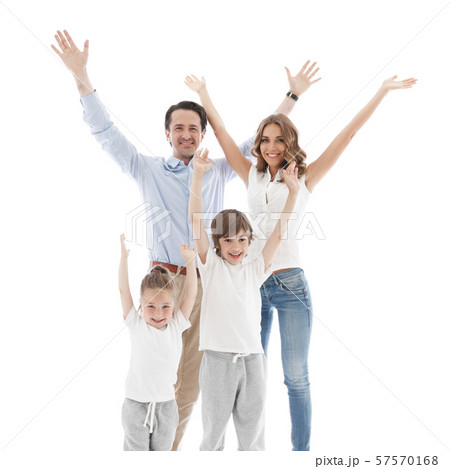 Happy family with raised hands 57570168