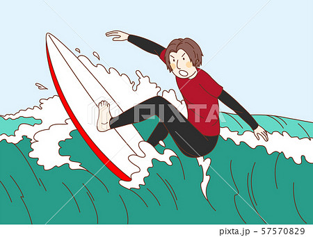 サーフィンをする男性のイラスト素材