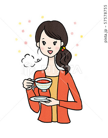 紅茶をのむ女性 ホッと一息のイラスト素材