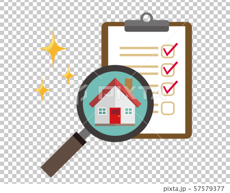 虫眼鏡　家　クリップボード　チェックマーク　バインダー　見積り　査定 57579377