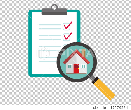 虫眼鏡　家　クリップボード　チェックマーク　バインダー　見積り　査定 57579384