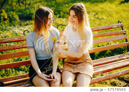 two sister in a park two sister in a park 57579503