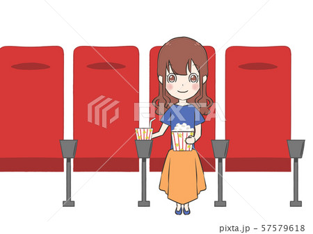 飲食をしながら映画を見る一人の女性 飲食をしながら映画を見る一人の女性 57579618