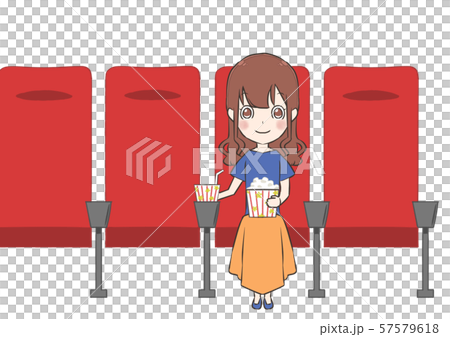 飲食をしながら映画を見る一人の女性 飲食をしながら映画を見る一人の女性 57579618