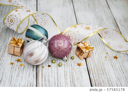 christmas balls on a table 57583178