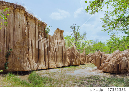 Beautiful Scenery of Water flows through the ground have erosion and collapse of the soil into a natural layer at Pong Yub, Ratchaburi,Thailand Beautiful Scenery of Water flows through the ground have erosion and collapse of the soil into a natural layer at Pong Yub, Ratchaburi,Thailand 57583588