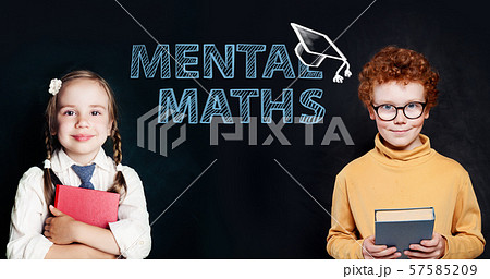 Successful kids boy and girl pupils on blackboard 57585209