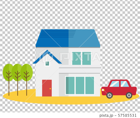 住宅　家　イラスト　一軒家　マイホーム　シンプル　車　自動車 57585531