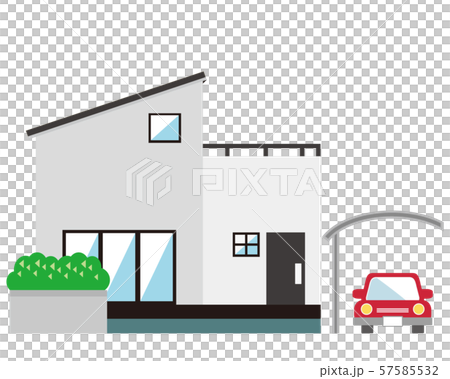 住宅 家 イラスト 一軒家 マイホーム シンプル 車 自動車のイラスト素材