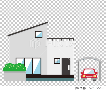 住宅 家 イラスト 一軒家 マイホーム シンプル 車 自動車のイラスト素材