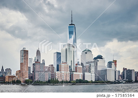 Manhattan skyline with stormy sky, USA. 57585564