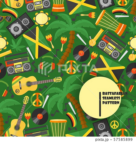 Jamaica rastafarian seamless pattern, vector illustration. Flat style icons of Jamaican culture and Jamaica rastafarian seamless pattern, vector illustration. Flat style icons of Jamaican culture and 57585899