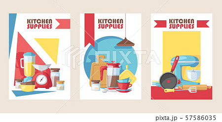 Kitchen supply store banner, vector illustration. Cooking utensils, kitchenware appliance shop 57586035