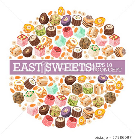 Turkish Delight Eastern Sweets Vector Stock Illustration