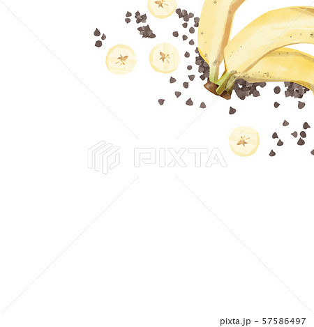 バナナとチョコチップのコーナーフレームのイラスト素材
