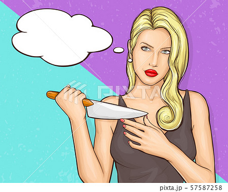 Killer wife with kitchen knife cartoon vector 57587258