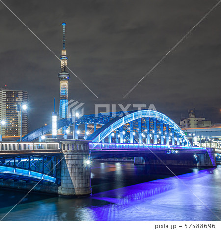 駒形橋 ライトアップ 夜景 駒形橋 ライトアップ 夜景 57588696