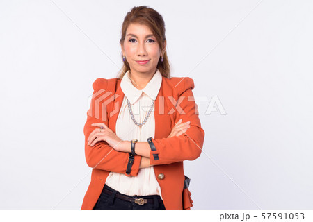 Portrait of mature Asian businesswoman with arms crossed Portrait of mature Asian businesswoman with arms crossed 57591053