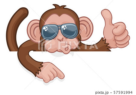 Monkey Sunglasses Thumbs Up Pointing Sign Cartoon 57591994