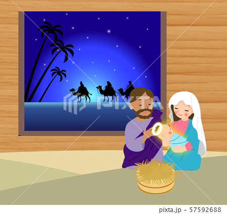 キリスト降誕 生誕 マリアとヨセフのイラスト素材