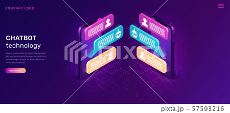 Chat bot or mobile chatting, isometric concept Chat bot or mobile chatting, isometric concept 57593216