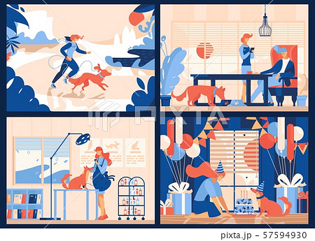 Vector flat illustration collection with puppy Vector flat illustration collection with puppy 57594930