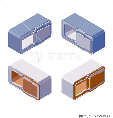 Various foreshortening of capsule hotel. Isometric 57594934