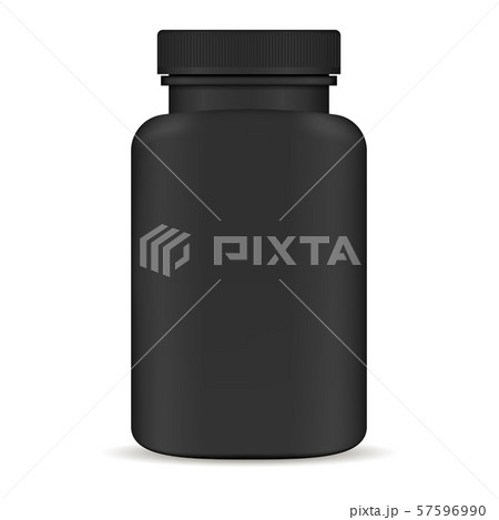 Plastic pill bottle. Black 3d Vector illustration. 57596990