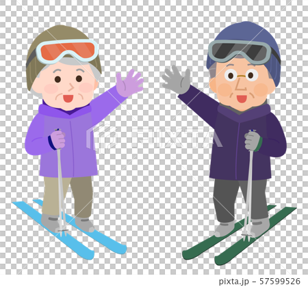 スキー シニア男女 イラストのイラスト素材