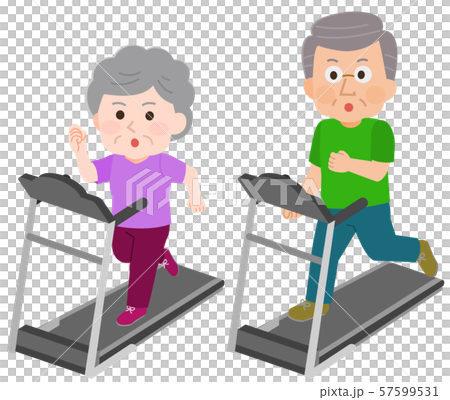 ランニングマシン 運動するシニア男女 イラストのイラスト素材