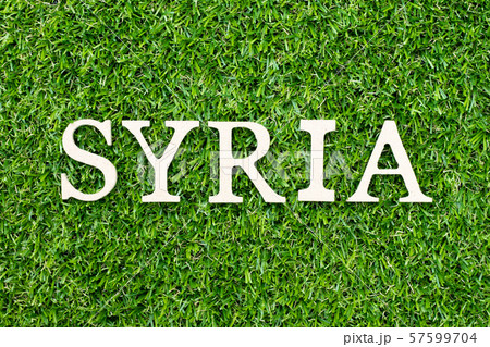 Wood alphabet letter in word Syria on green grass Wood alphabet letter in word Syria on green grass 57599704