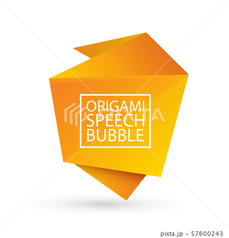 Abstract orange origami speech bubble or banner isolated on white background. Ribbon banner, scroll Abstract orange origami speech bubble or banner isolated on white background. Ribbon banner, scroll 57600243