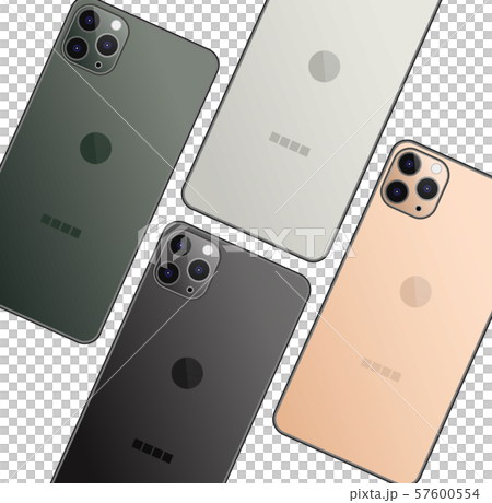 グレー スマートフォン 3カメラ 3眼カメラ 最新型スマートフォンセット（表面・裏面）のイラスト素材