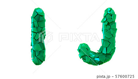 Letter set I, J made of 3d render plastic shards green color. Letter set I, J made of 3d render plastic shards green color. 57600725