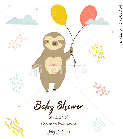 Baby Shower invitation card with cute sloth. Baby Shower invitation card with cute sloth. 57605394
