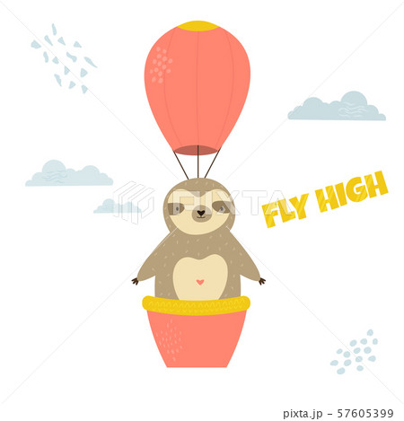 Funny sloth flying in balloon. Vector illustration Funny sloth flying in balloon. Vector illustration 57605399