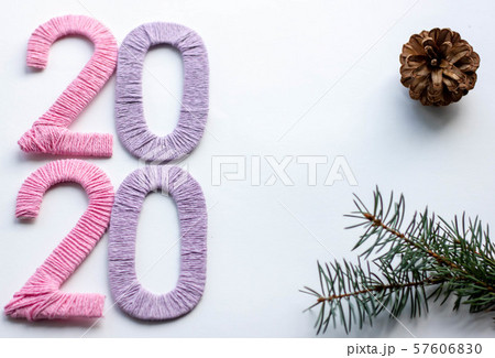 Burning candles on white background, number 2020, new year concept 57606830
