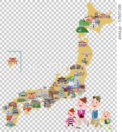 Family Japan Tourist Attractions Map Image Illustration 57607106