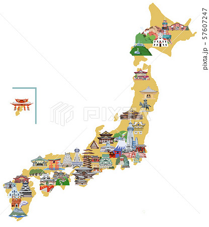 日本観光地マップイメージイラストのイラスト素材