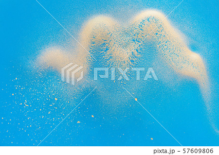 Acrylic Fluid Art. Golden wave on blue background. 57609806