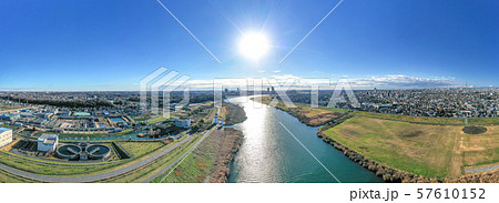 空撮 江戸川矢切付近から川下を望む 空撮 江戸川矢切付近から川下を望む 57610152