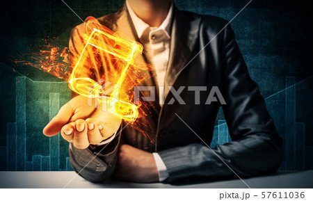 Man in suit presenting musical concept. Man in suit presenting musical concept. 57611036