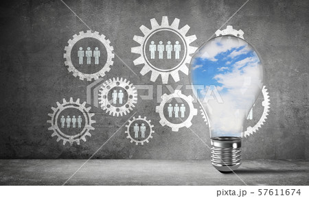 Blue skyscape and clouds inside lightbulb. Blue skyscape and clouds inside lightbulb. 57611674