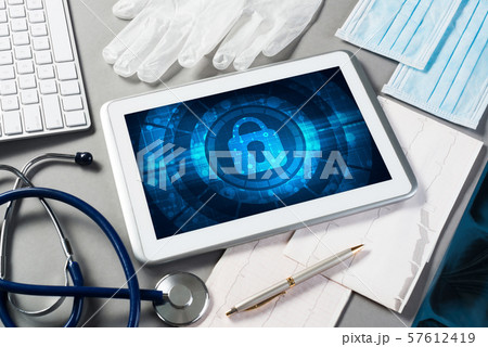 Web security and technology concept with tablet pc on table 57612419