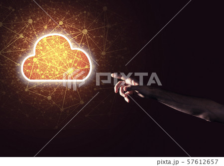 Digital cloud icon as symbol of wireless connection on dark background 57612657